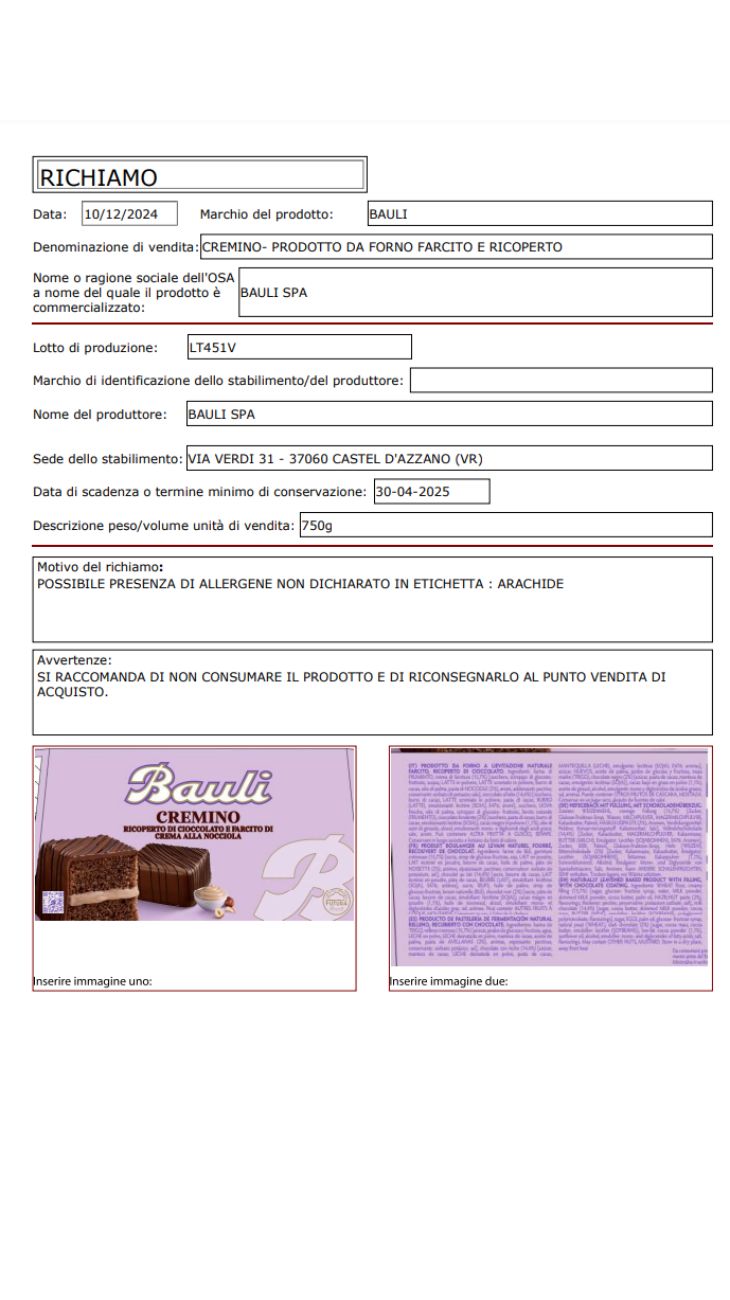 Bauli prodotti ritirati