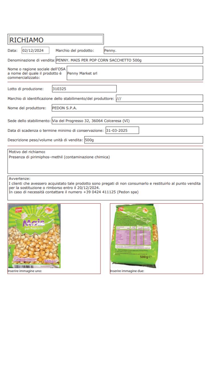 Mais richiamo supermercati