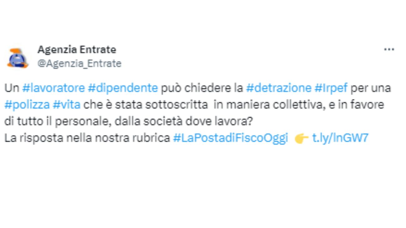 Polizza vita Agenzia Entrate
