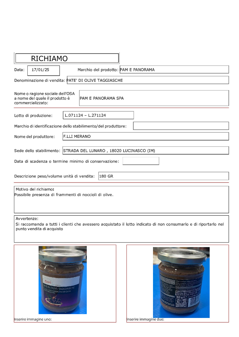 Patè lotti ritirati