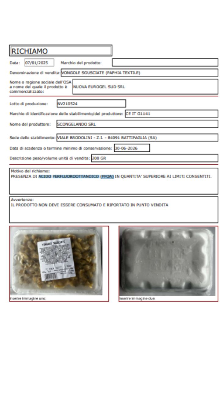 Tisane vongole richiami