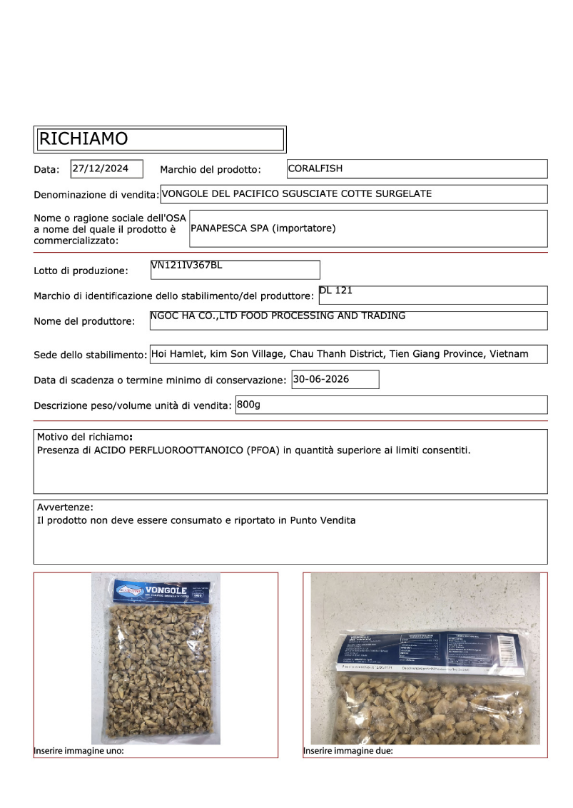 Vongole lotto ritirato