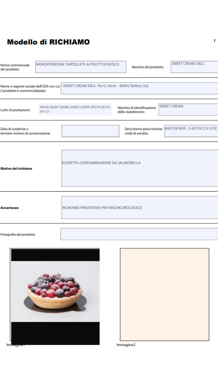 Allarme salmonella dolci