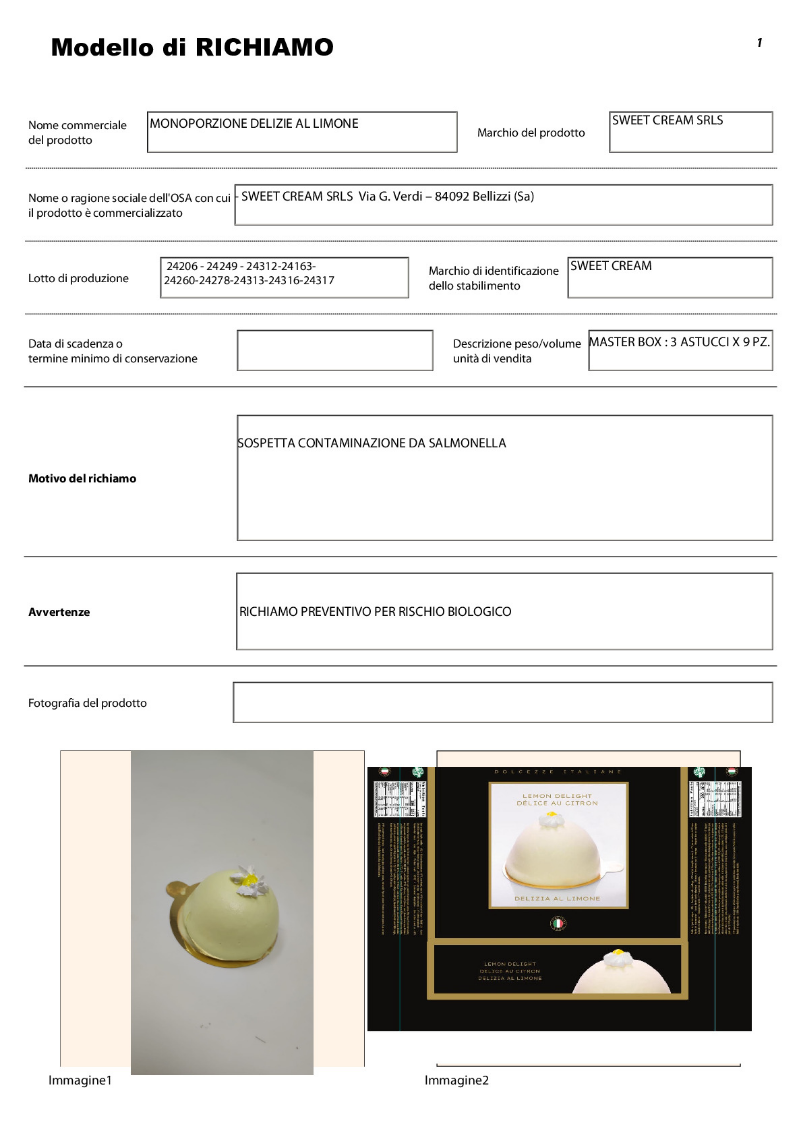 Allarme salmonella dolci