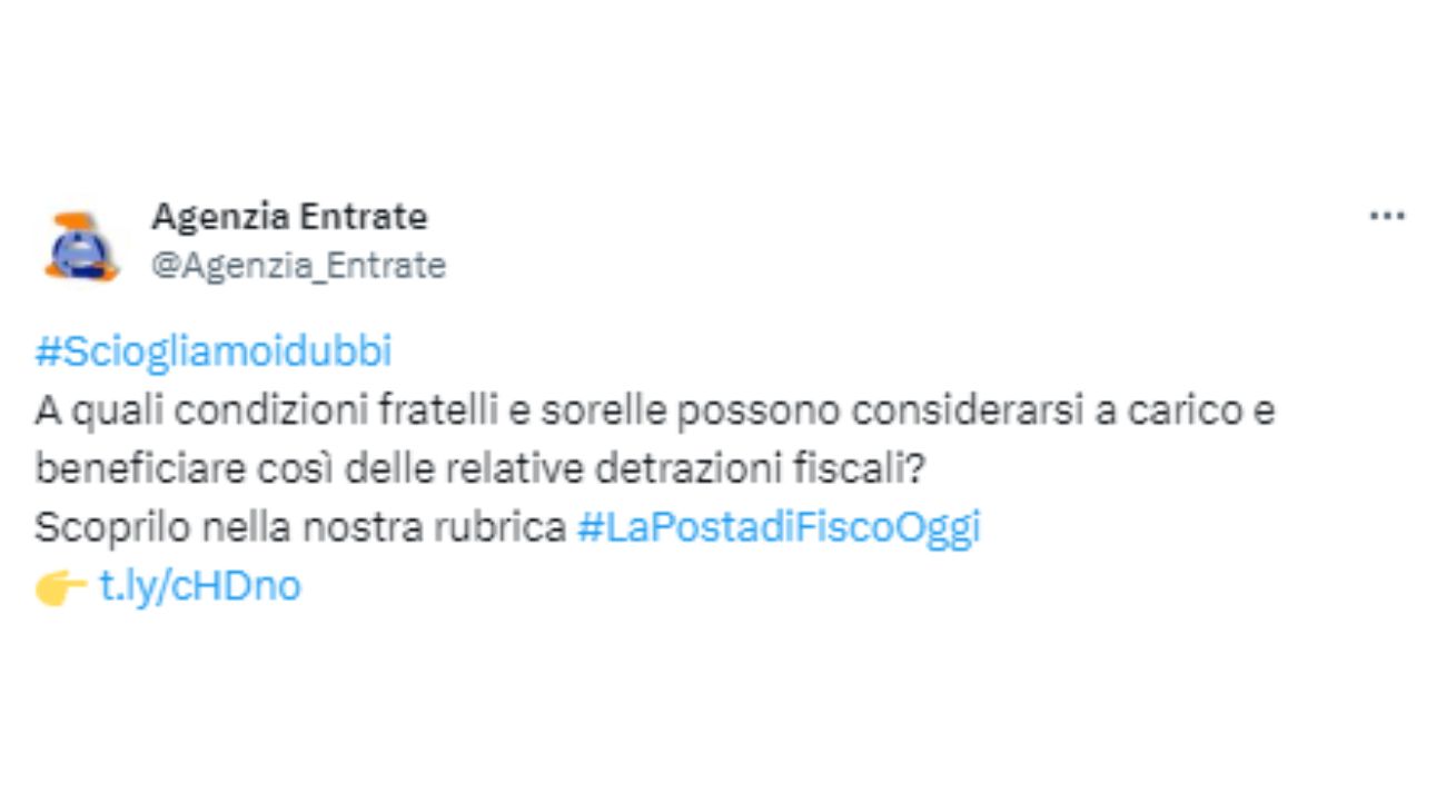 Detrazioni fratelli familiari carico